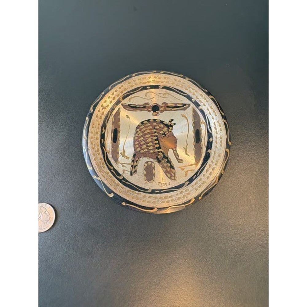 Egyptian Hand Engraved Copper Dish Pharaoh Map Souvenir Cairo Brass Tray Marked